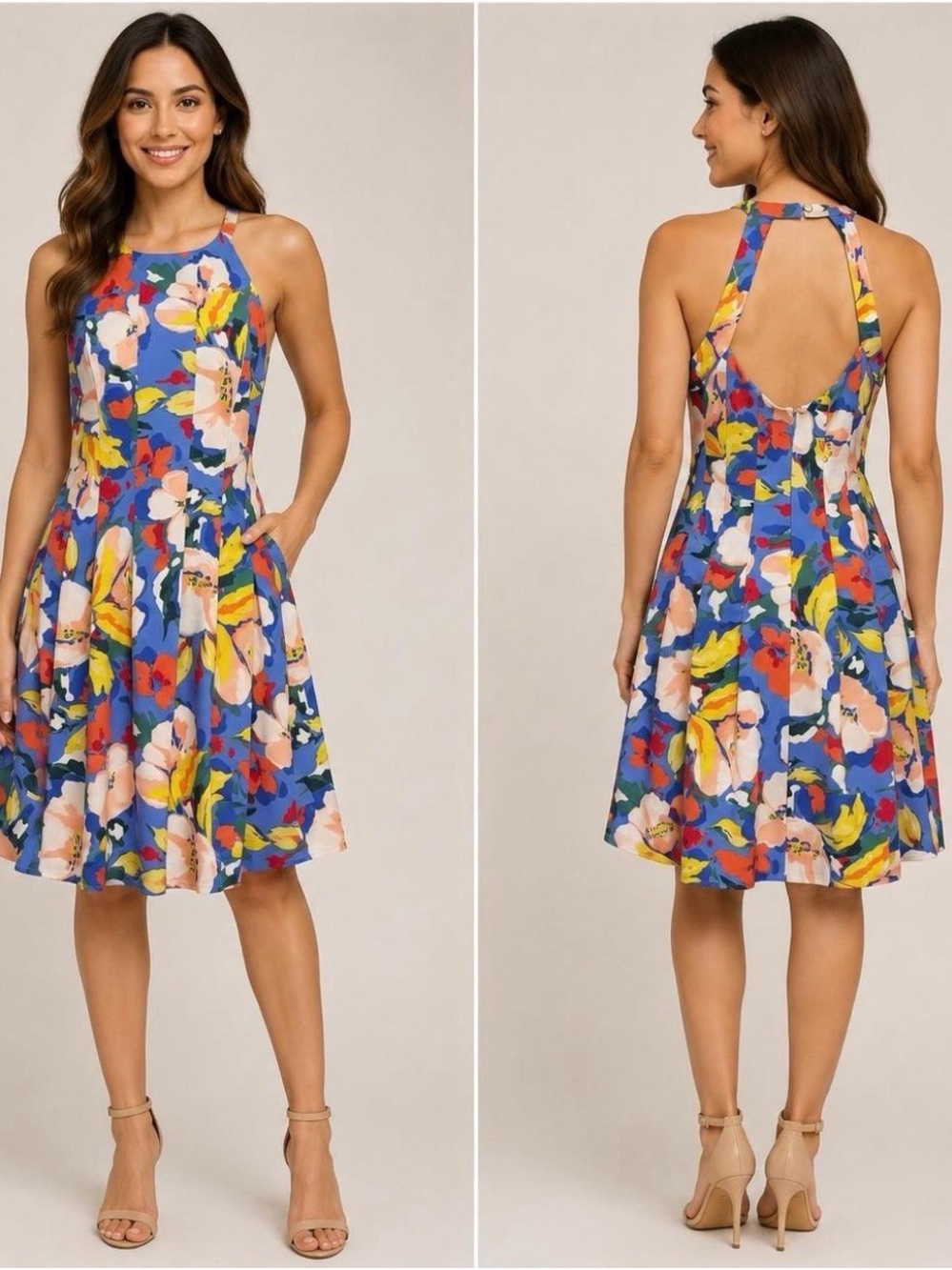 Vince Camuto Blue Floral Halter Fit
Flare Dress 6